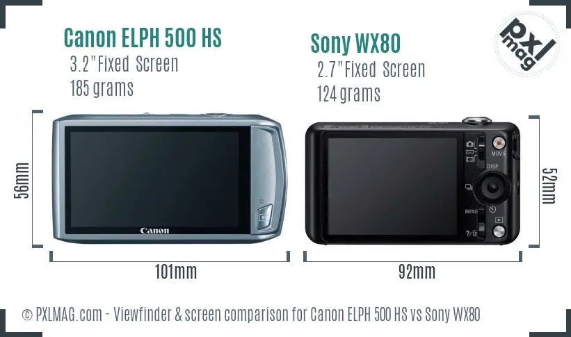 Canon ELPH 500 HS vs Sony WX80 Screen and Viewfinder comparison