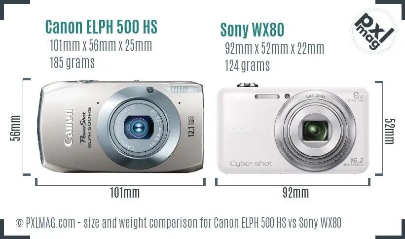 Canon ELPH 500 HS vs Sony WX80 size comparison