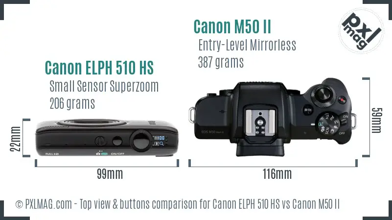 Canon ELPH 510 HS vs Canon M50 II top view buttons comparison