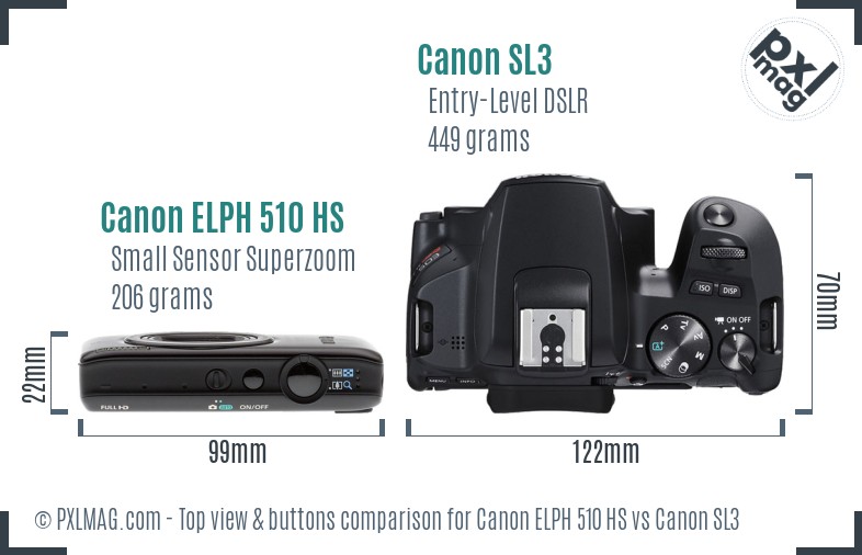 Canon ELPH 510 HS vs Canon SL3 top view buttons comparison