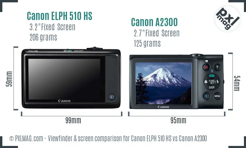 Canon ELPH 510 HS vs Canon A2300 Screen and Viewfinder comparison