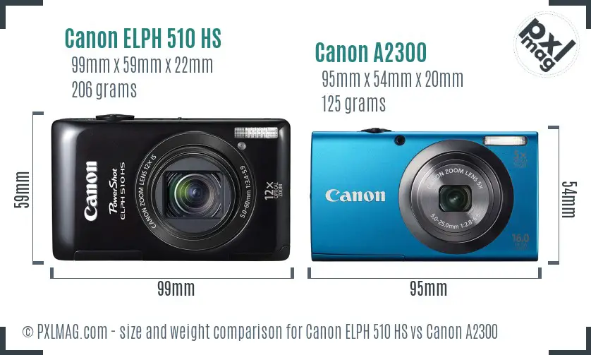 Canon ELPH 510 HS vs Canon A2300 size comparison