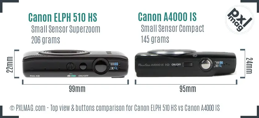 Canon ELPH 510 HS vs Canon A4000 IS top view buttons comparison