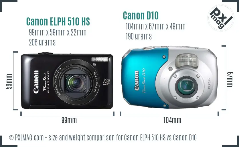 Canon ELPH 510 HS vs Canon D10 size comparison Canon ELPH 510 HS vs Canon D10 size comparison