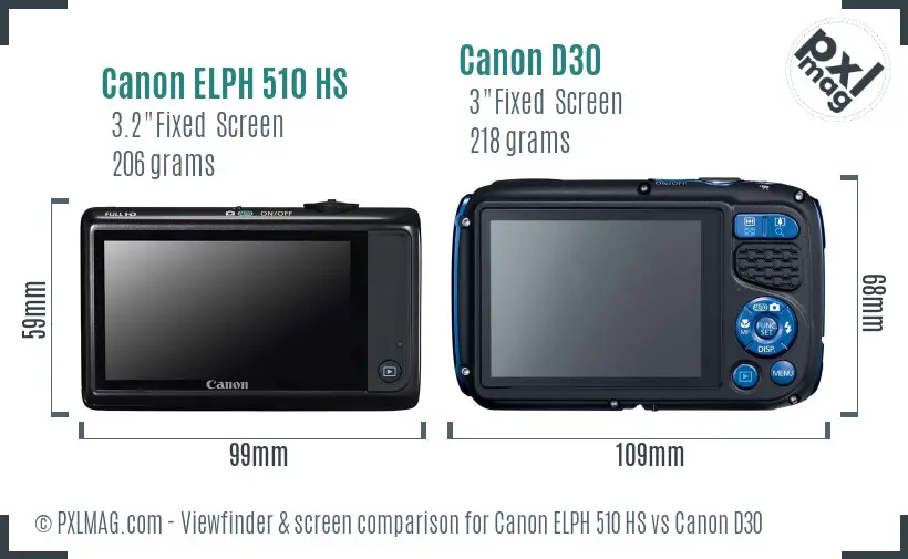 Canon ELPH 510 HS vs Canon D30 Screen and Viewfinder comparison Canon ELPH 510 HS vs Canon D30 Screen and Viewfinder comparison