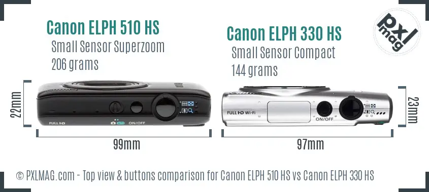 Canon ELPH 510 HS vs Canon ELPH 330 HS top view buttons comparison