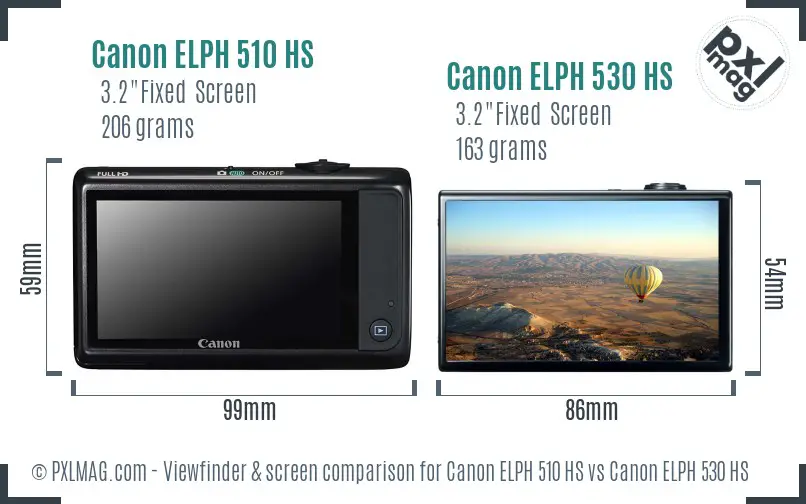 Canon ELPH 510 HS vs Canon ELPH 530 HS Screen and Viewfinder comparison