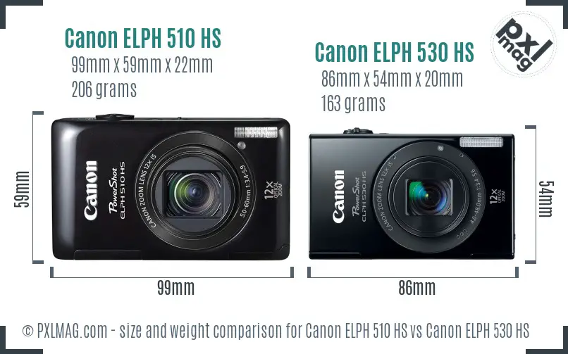 Canon ELPH 510 HS vs Canon ELPH 530 HS size comparison