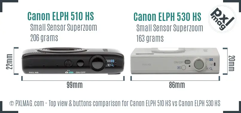 Canon ELPH 510 HS vs Canon ELPH 530 HS top view buttons comparison