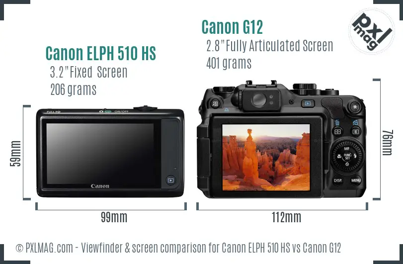 Canon ELPH 510 HS vs Canon G12 Screen and Viewfinder comparison