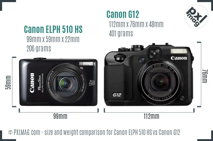 Canon ELPH 510 HS vs Canon G12 size comparison