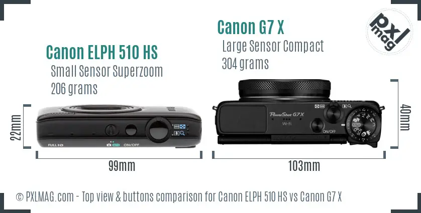 Canon ELPH 510 HS vs Canon G7 X top view buttons comparison