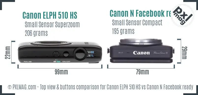 Canon ELPH 510 HS vs Canon N Facebook ready top view buttons comparison Canon ELPH 510 HS vs Canon N Facebook ready top view buttons comparison