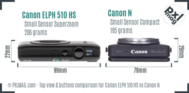 Canon ELPH 510 HS vs Canon N top view buttons comparison Canon ELPH 510 HS vs Canon N top view buttons comparison