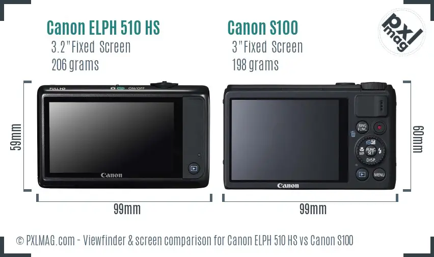 Canon ELPH 510 HS vs Canon S100 Screen and Viewfinder comparison