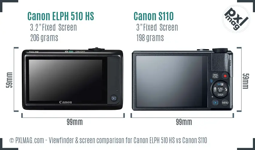 Canon ELPH 510 HS vs Canon S110 Screen and Viewfinder comparison