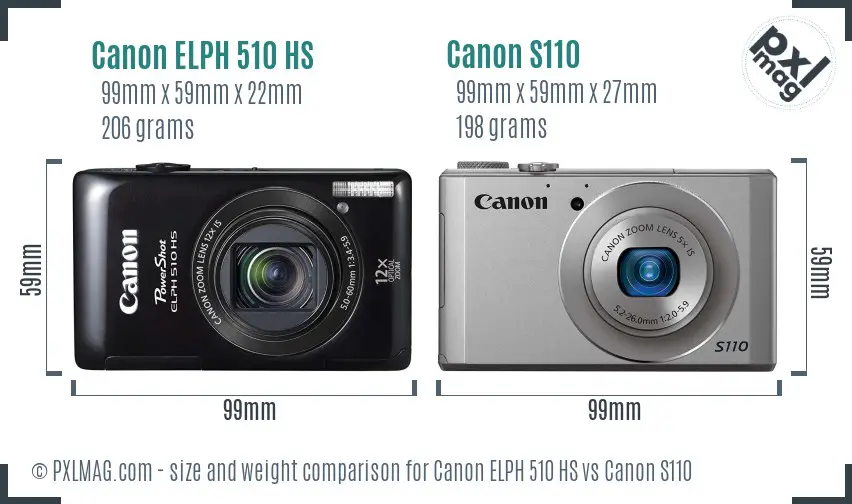 Canon ELPH 510 HS vs Canon S110 size comparison