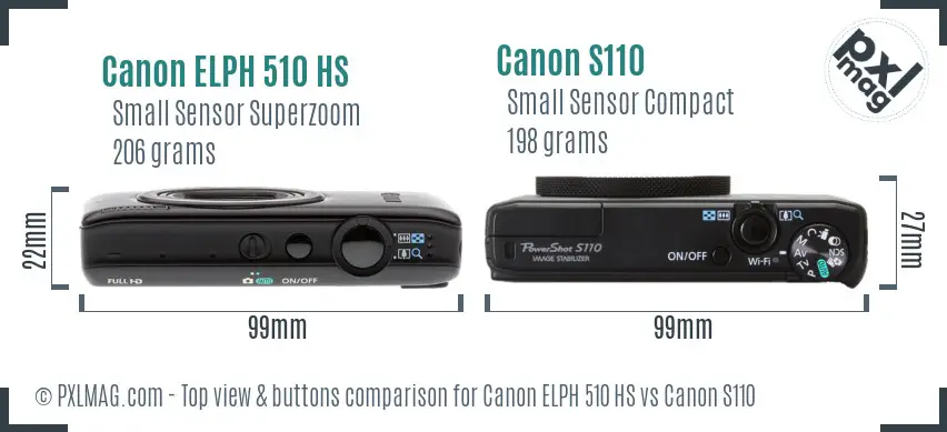 Canon ELPH 510 HS vs Canon S110 top view buttons comparison