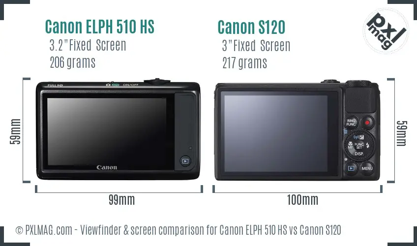 Canon ELPH 510 HS vs Canon S120 Screen and Viewfinder comparison