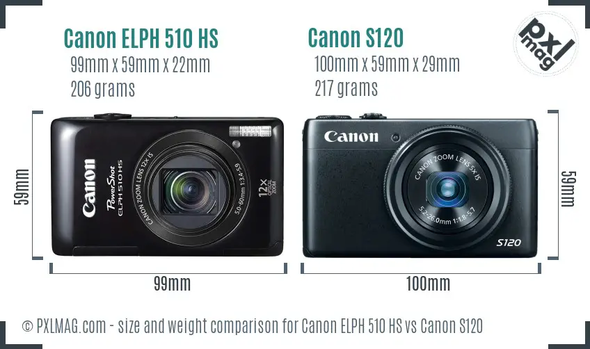 Canon ELPH 510 HS vs Canon S120 size comparison