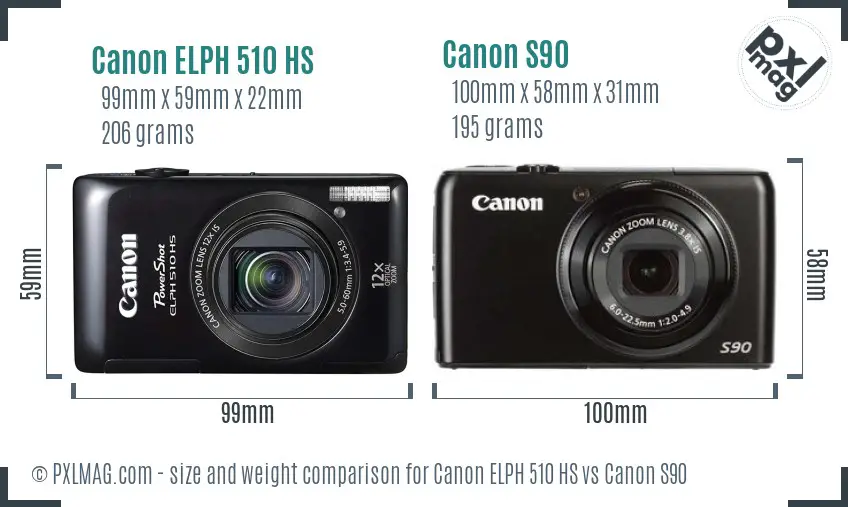 Canon ELPH 510 HS vs Canon S90 size comparison