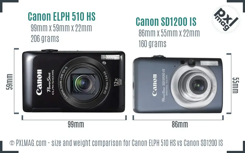 Canon ELPH 510 HS vs Canon SD1200 IS size comparison