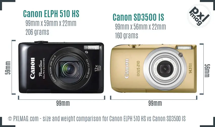 Canon ELPH 510 HS vs Canon SD3500 IS size comparison
