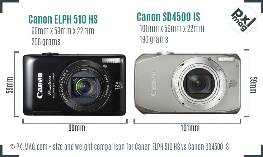 Canon ELPH 510 HS vs Canon SD4500 IS size comparison Canon ELPH 510 HS vs Canon SD4500 IS size comparison