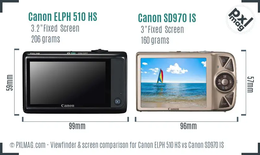 Canon ELPH 510 HS vs Canon SD970 IS Screen and Viewfinder comparison Canon ELPH 510 HS vs Canon SD970 IS Screen and Viewfinder comparison