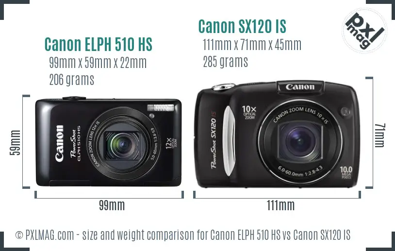 Canon ELPH 510 HS vs Canon SX120 IS size comparison