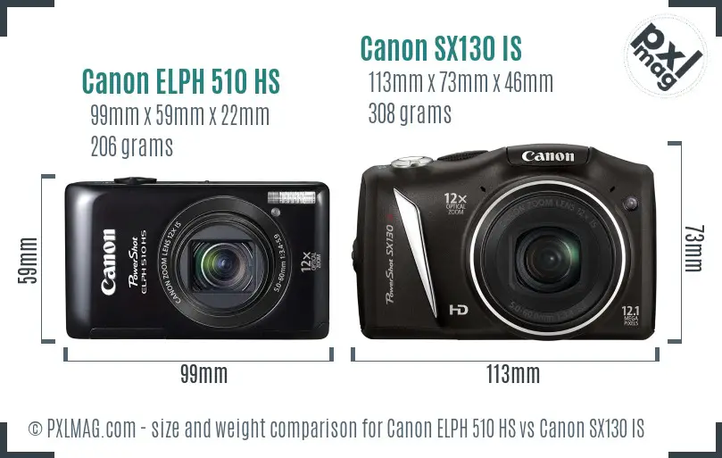 Canon ELPH 510 HS vs Canon SX130 IS size comparison