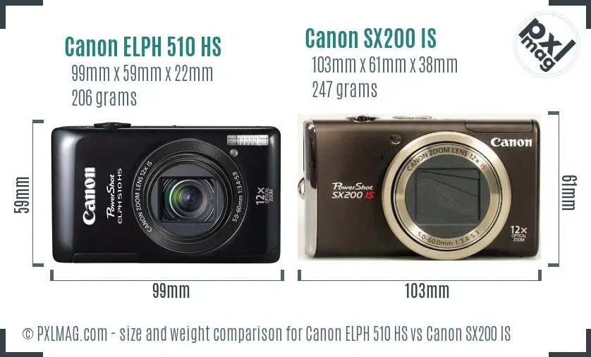 Canon ELPH 510 HS vs Canon SX200 IS size comparison