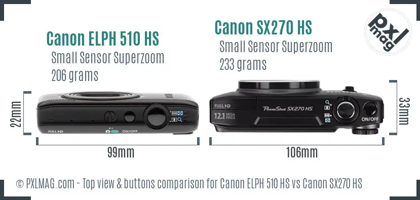 Canon ELPH 510 HS vs Canon SX270 HS top view buttons comparison