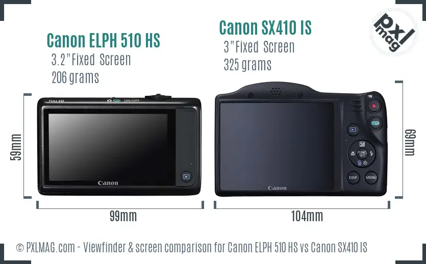 Canon ELPH 510 HS vs Canon SX410 IS Screen and Viewfinder comparison