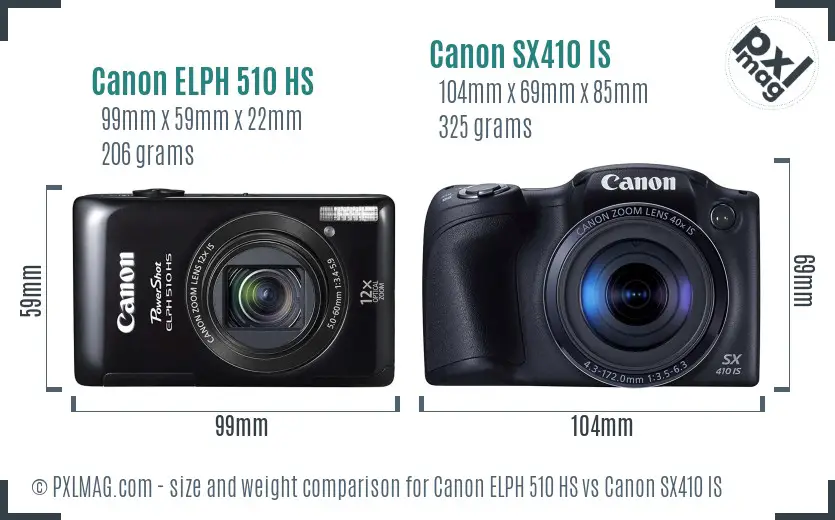 Canon ELPH 510 HS vs Canon SX410 IS size comparison