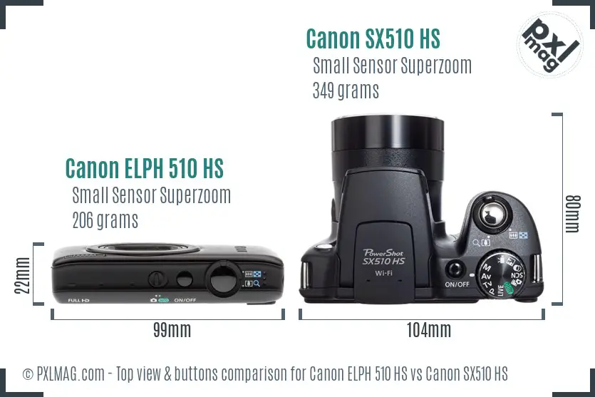 Canon ELPH 510 HS vs Canon SX510 HS top view buttons comparison