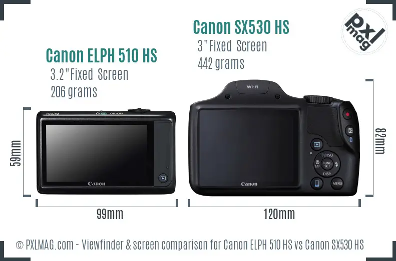 Canon ELPH 510 HS vs Canon SX530 HS Screen and Viewfinder comparison