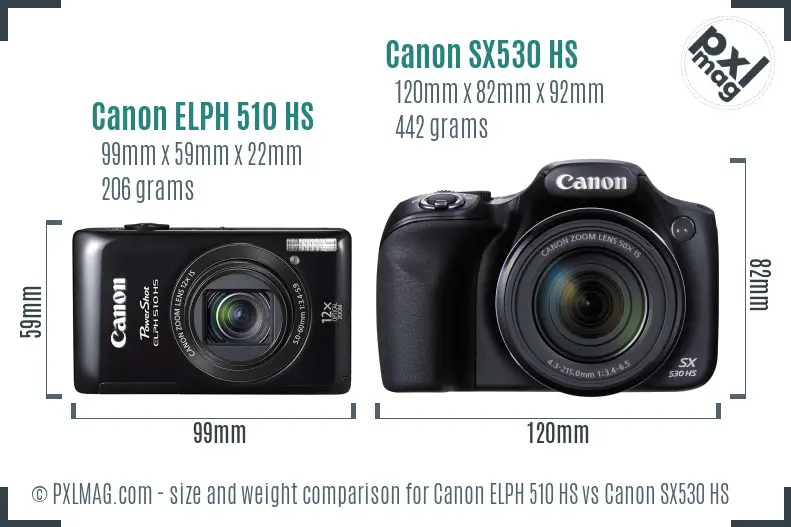 Canon ELPH 510 HS vs Canon SX530 HS size comparison