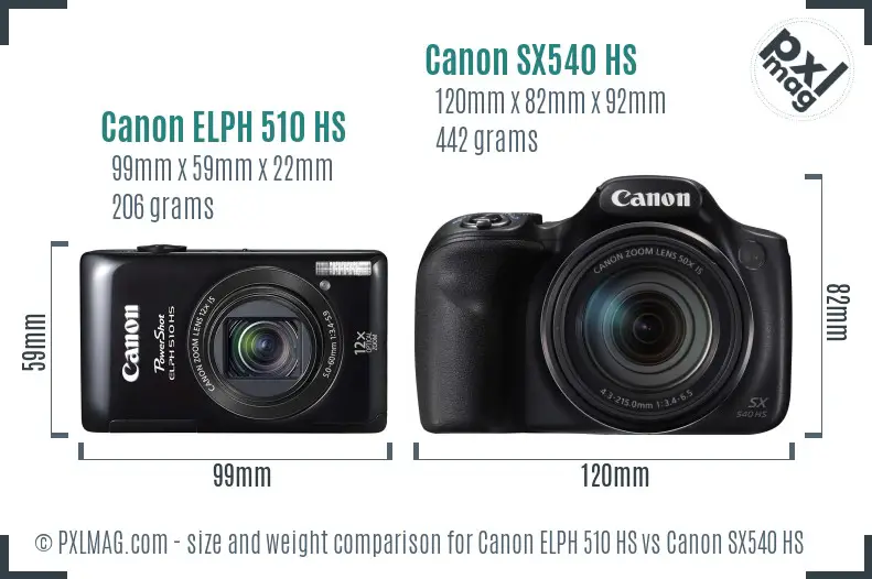 Canon ELPH 510 HS vs Canon SX540 HS size comparison