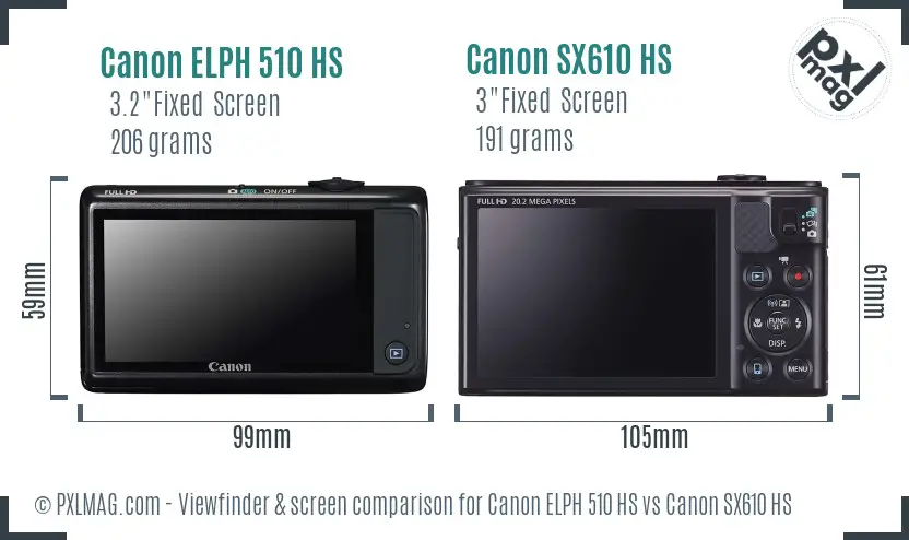 Canon ELPH 510 HS vs Canon SX610 HS Screen and Viewfinder comparison Canon ELPH 510 HS vs Canon SX610 HS Screen and Viewfinder comparison