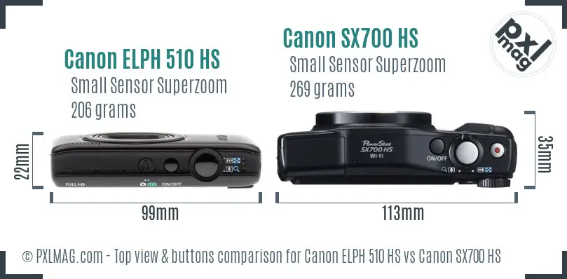 Canon ELPH 510 HS vs Canon SX700 HS top view buttons comparison Canon ELPH 510 HS vs Canon SX700 HS top view buttons comparison