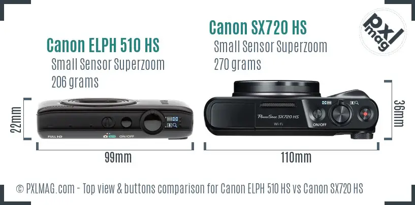 Canon ELPH 510 HS vs Canon SX720 HS top view buttons comparison