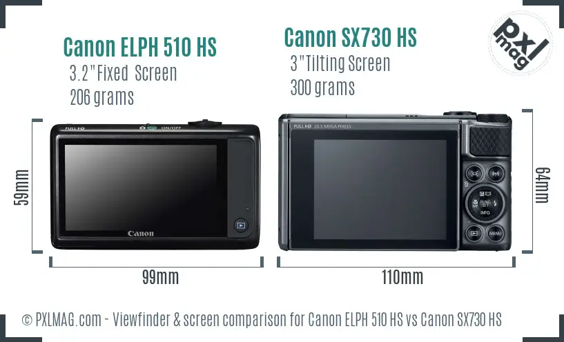 Canon ELPH 510 HS vs Canon SX730 HS Screen and Viewfinder comparison