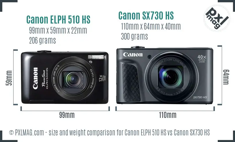 Canon ELPH 510 HS vs Canon SX730 HS size comparison