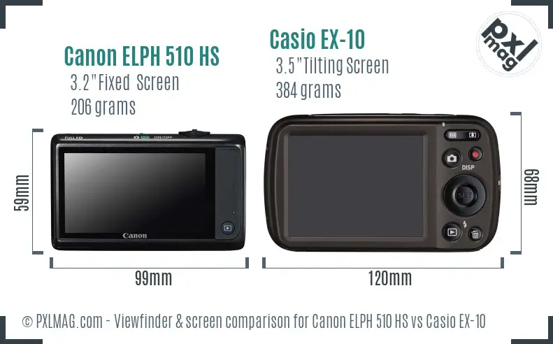 Canon ELPH 510 HS vs Casio EX-10 Screen and Viewfinder comparison