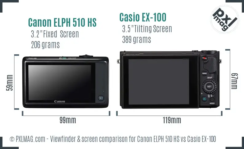 Canon ELPH 510 HS vs Casio EX-100 Screen and Viewfinder comparison