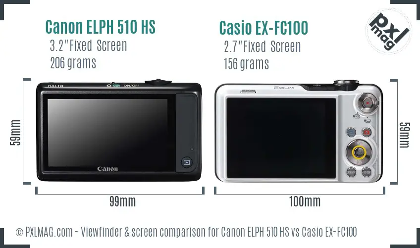 Canon ELPH 510 HS vs Casio EX-FC100 Screen and Viewfinder comparison