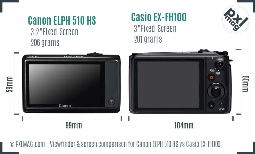Canon ELPH 510 HS vs Casio EX-FH100 Screen and Viewfinder comparison