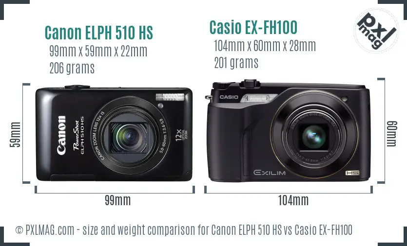 Canon ELPH 510 HS vs Casio EX-FH100 size comparison