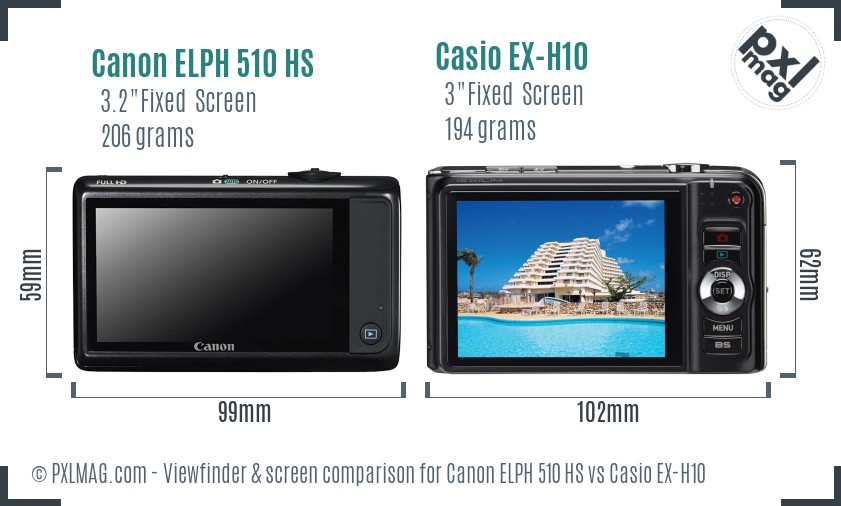 Canon ELPH 510 HS vs Casio EX-H10 Screen and Viewfinder comparison